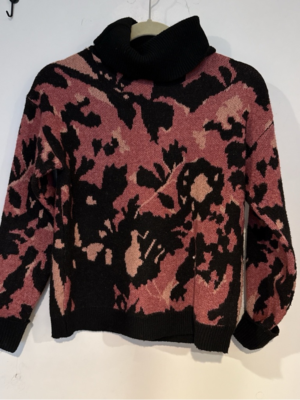 Black and Rose Floral Turtleneck Sweater